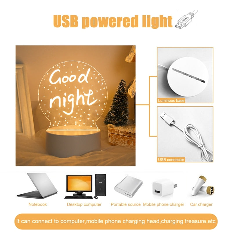 Note Board Creative LED Night Light